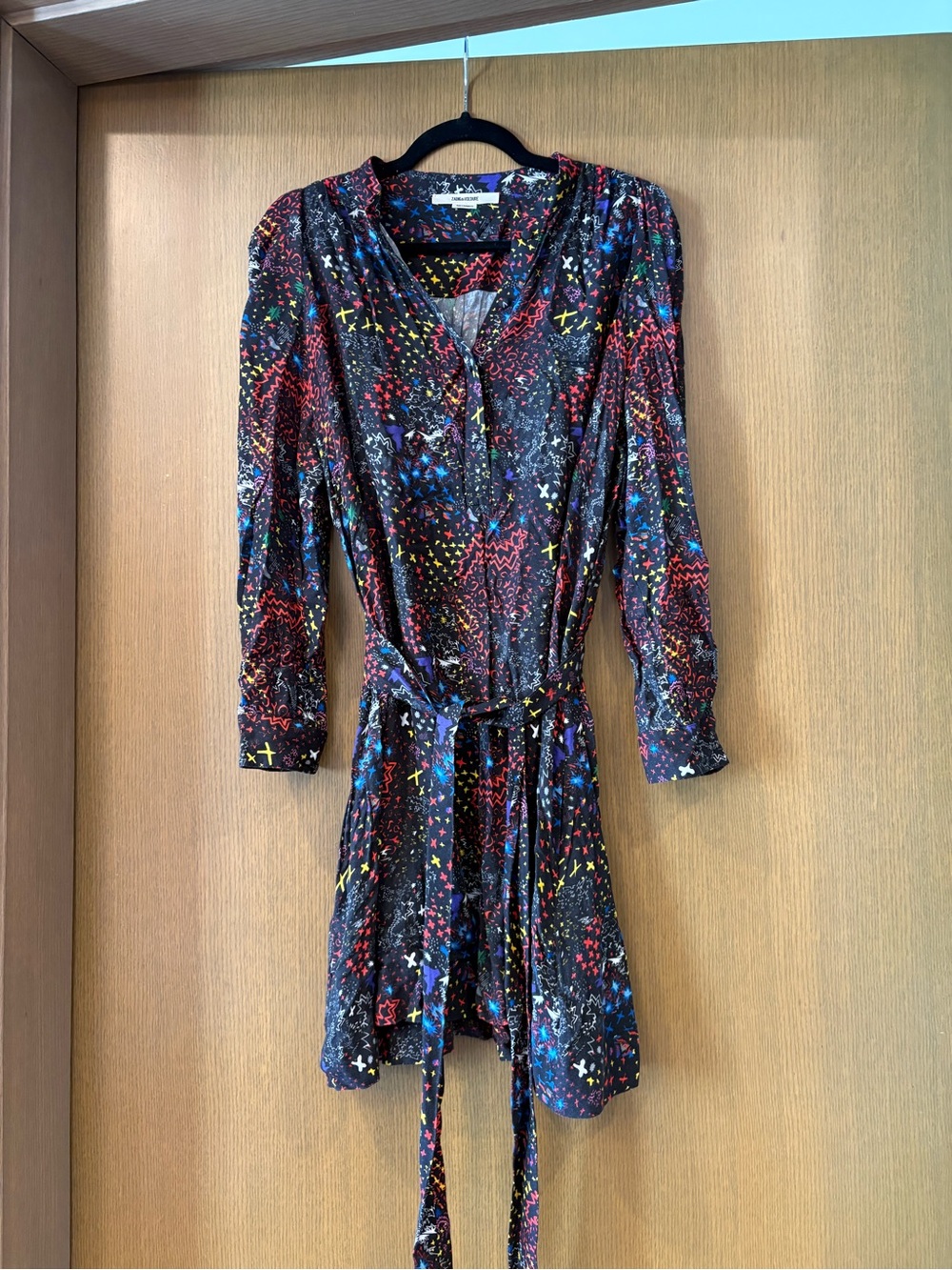 Zadig & Voltaire Women's Black Multicolor Print Belted Dress
